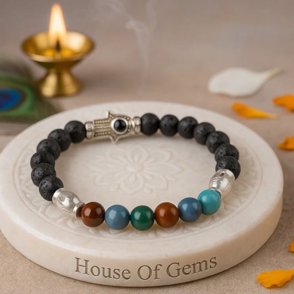 Blood Pressure Healing Crystal Bracelet ? Stress Relief & Circulation with Lava Stone, Lapis Lazuli, Aventurine | 8mm Beads