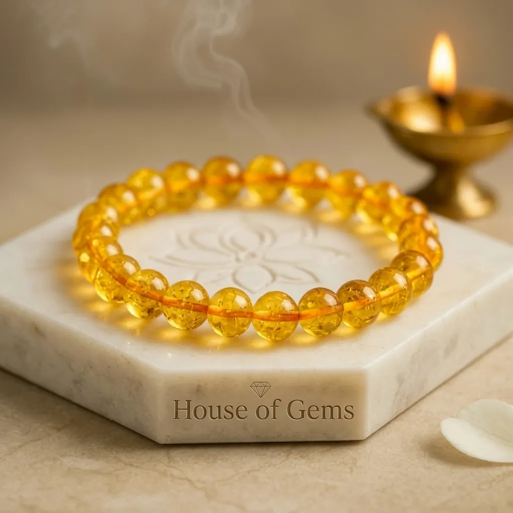 Citrine Crystal Bracelet ? Vastu Remedy for Positive Energy & Focused Manifestation | 8 mm Beads