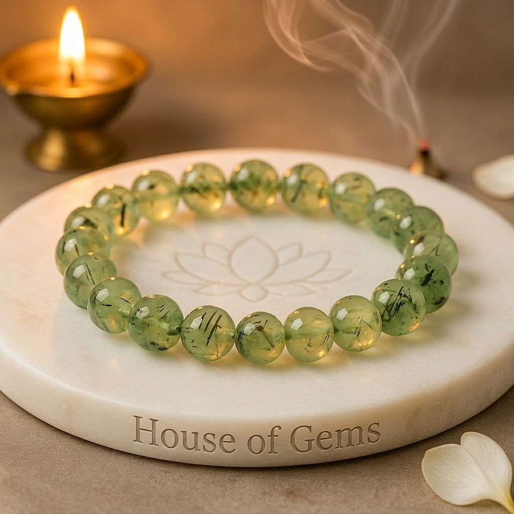 Natural Prehnite Crystal Bracelet ? Positivity & Heart Healing | 8mm Beads